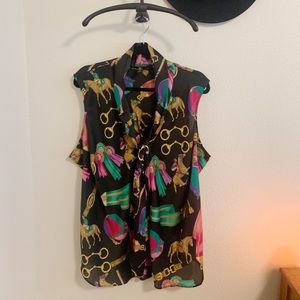 Lauren Ralph Lauren Equestrian Print Tie Neck Tank